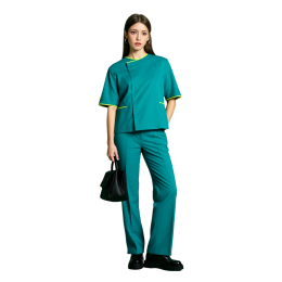 【訂製綠色拼接短袖醫護套裝】|盈健醫療|醫療服務|圓領拼接黃邊|斜襟設計|醫療工作人員|醫護套裝供應商  NU104 【訂製綠色拼接短袖醫護套裝】|盈健醫療|醫療服務|圓領拼接黃邊|斜襟設計|醫療工作人員|醫護套裝供應商  NU104